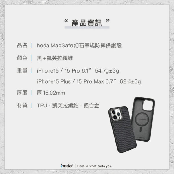 【hoda】MagSafe 幻石凱芙拉纖維保護殼 iPhone 15 系列