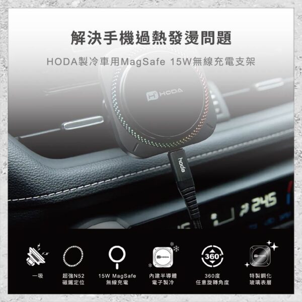 hoda充電設備2.0-104.jpg 『hoda』製冷款車用出風口磁吸充電式手機架 (支援MagSafe磁吸/內附C TO C充電線) 車用磁吸手機架